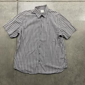 Old Navy Shirt Mens XL Gray White Plaid Short Sleeve Button Front Casual Summer
